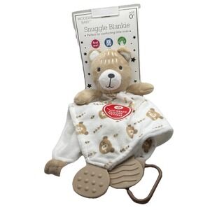 Modern Baby White/Tan Teddy Bear Lovey Rattle Teether Plush Security Blanket NWT